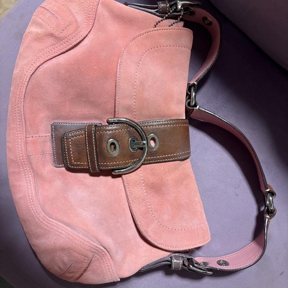 Coach Pink and Brown Suede Shoulder Bag - Picture 1 of 8